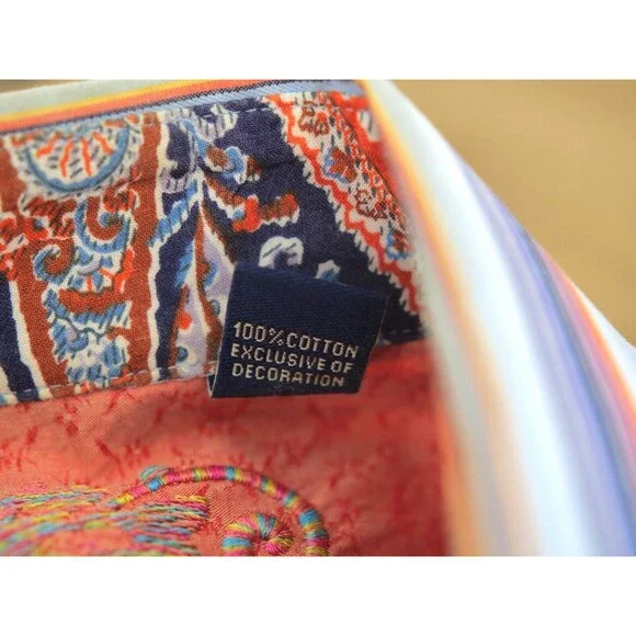 ROBERT GRAHAM Multi Color Stiped Flip Cuff Embroidery Button Down Shirt Medium - Picture 12 of 12